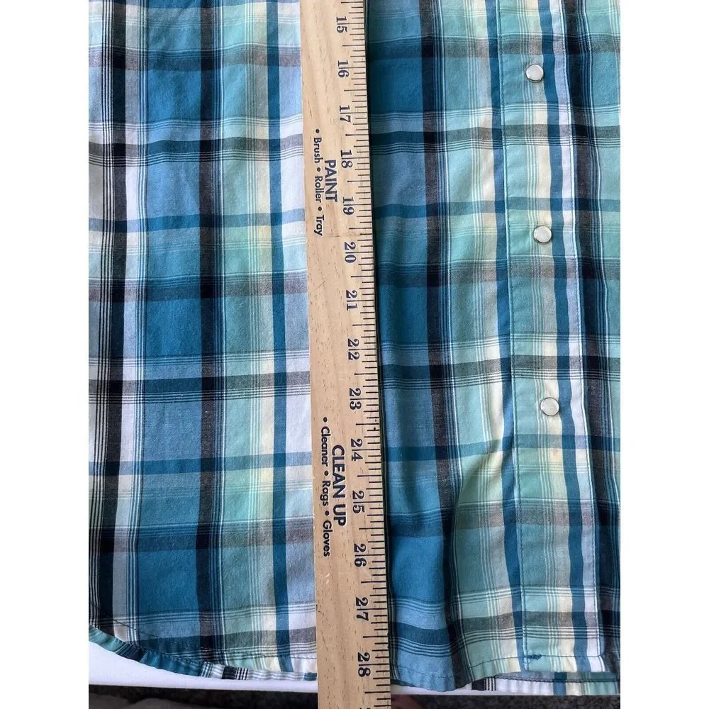 Levis Western Blue Green Plaid Pearl Snap Button Front Shirt Mens‎ M